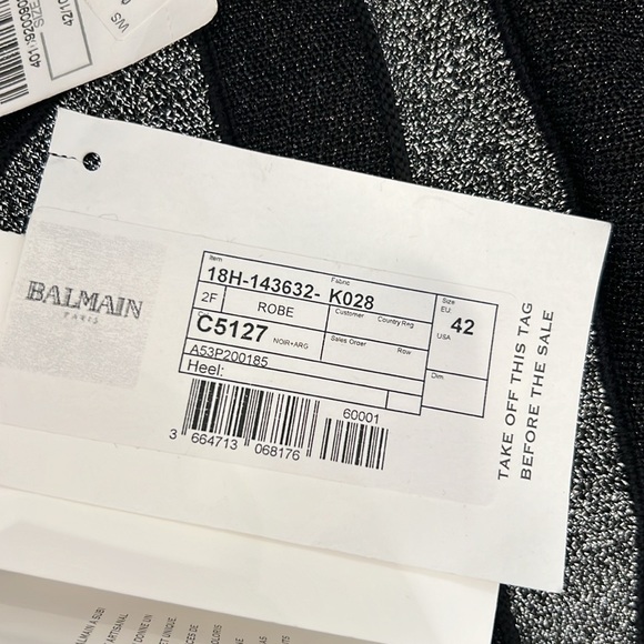 Balmain Paris Chevron Stripe Lurex Cocktail LS Dress - Picture 7 of 16